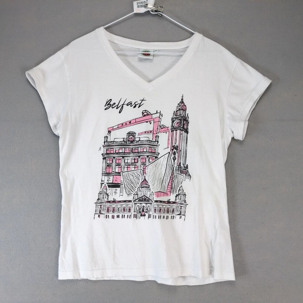 Traditional Craftwear Belfast Ireland V-Neck T-Shirt Women's XXL White Short Slv